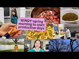(Daily💕🎀Vlog)MEAL PREPS💨WINDY-spring morning to start productive days/INDIAN MOM DAILY BUSY ROUTINE
