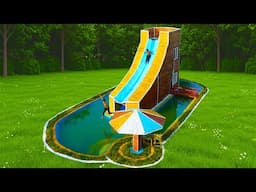 How to Build a 2-Story Bamboo Water Slide Resort with a Swimming Pool & Umbrella! 🌿💦