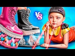 Barbie Doll vs Wednesday Addams in Squid Game – Real Life Challenge!