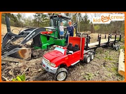 Excavating stuck backhoe with kids ride on semi truck and doing backhoe work. Educational | Kid Crew