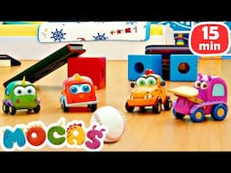 Çocuklar için MOCAS Oyuncak Arabalar - eğitici çizgi film! Top oyunu oynuyoruz! Bahçede yarış!