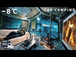 An inflatable tent collapses in heavy snow. Car camping with a villa.