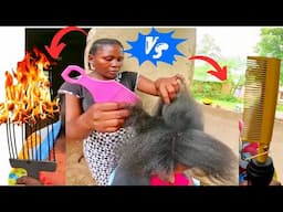 Traditional African Hotcomb VS Modern Electric Hotcomb On African Hair!!! 🤯🤯