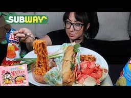 SUBWAY AND SPICY RAMEN MUKBANG