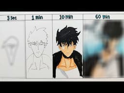 Drawing Sung Jin-Woo in 3 sec, 1 min, 10 min, and 1 hour | Solo Leveling | Speed challenger