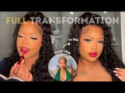 MUCH NEEDED BADDIE TRANSFORMATION ♡ Lace Wig Install for Beginners! + My Signature Red Lip Makeup