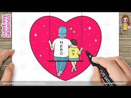How to Draw Cute Easy Father & Son  | Easy Father’s Day Art for Kids Step by Step