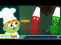 🔴Spooky Skeletons Cooking Pizza on Halloween Night | Spooky Scary Songs By Teehee Town