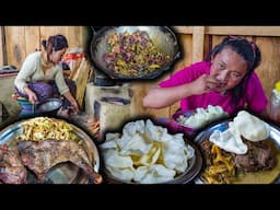 Chicken & Dry (Barela) Caigua recipe with Rice in village kitchen || New nepali Village food vlog