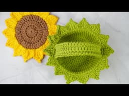 CESTA DE GANCHILLO PARA POSAVASOS DE GIRASOL