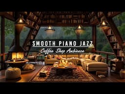 4K Cozy Coffee Porch Ambience | Smooth Piano Jazz Music with Rain & Thunder Sounds for Work, Study