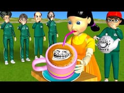 Scary Teacher 3D vs Squid Game Drinking Coffee with Face Shape Foam Nice or Error 5 Times Challenge