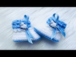 How to Crochet Easy Baby Booties or Baby Shoes part of the Leo Snowdrop Baby Set