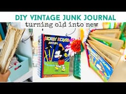 DIY VINTAGE JUNK JOURNAL TUTORIAL | How To Transform An Old Book | Trying New Techniques