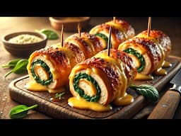 Saftige Hähnchenröllchen mit knuspriger Kruste und geschmolzenem Käse! Probieren Sie es aus und verl