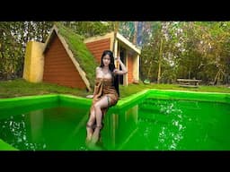 Build The Most Beautiful Around Swimming Pool House with Green Roof by Hand
