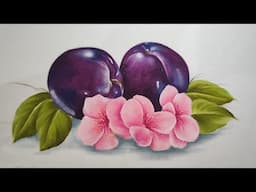 Aula de pintura em tecido - como pintar Ameixa e flor