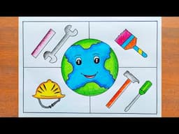 World Labour Day Drawing / How to Draw World Labour Day Poster Easy Steps / Labour Day Drawing