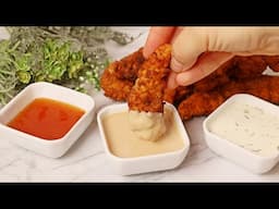 SAFTIGE CHICKEN TENDERS MIT 3 SAUCEN - BBQ SAUCE,HOT HONEY,RANCH SAUCE -PEREKTE INNENFILETS VOM HUHN