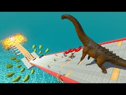 Super Ramp Jump: Dinosaurs And Speed ​​Animals Cross Two Hot Lava Lakes | ARBS