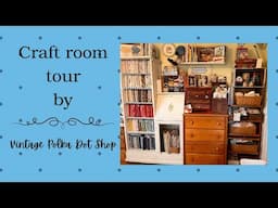 Craft room tour by Vintage Polka Dot Shop junk journal / paper crafter room with a mix of old & new