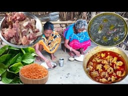 how they cooking  eating And GADAL SHAK DAL recipe CHICKEN MEAT CURRY by tribe couple.