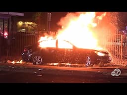 Overnight Oakland sideshows lead to cars set on fire, police say