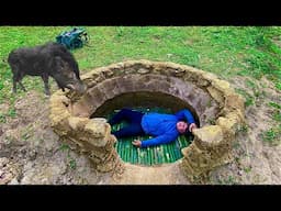 Building an underground shelter to survival alone in the wilderness