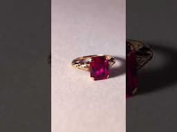 Antique Edwardian 3.5 Carat 10k Solid Yellow Gold Genuine Ruby Radiant Emerald Cut Solitaire Ring