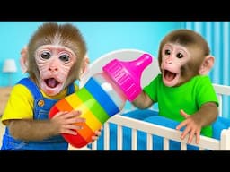 KIKI Monkey Take Care of Cute Monkey and make Colorful Jelly with Ducklings | KUDO ANIMAL KIKI