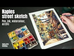 Naples: Wet on wet, ink and acrylic (timelapse tutorial)