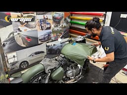 Stunning Military Green Wrap On Royal Enfield Classic  / Bullet Modification @VwrapsSikar