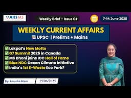Weekly Current Affairs Roundup | 7–14 June 2025 | Explained by #anushamam #aksias