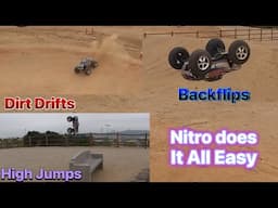 Traxxas T-Maxx Hits The Skate Park ! Drifting A Dirt Nitro Rc & Can It Backflip