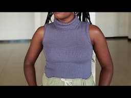 Machine Knit Sleeveless Turtleneck Top