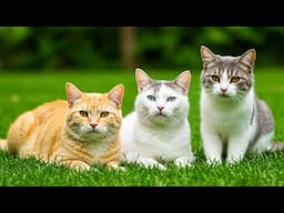 Beautiful yellow cat meows - Kitten chases: Dog, chicken, rabbit, cow