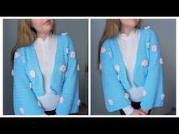 Crochet Cherry Blossom Cardigan For Beginners | How To Crochet Easy Flower Cardigan DIY Tutorial