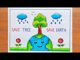 Earth Day Drawing / How to Draw World Earth Day Poster Easy Step By Step / Save Earth Poster Drawing