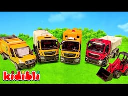 Zabawki dla dzieci 🚚🚧 Śmieciarka, radiowóz, wywrotka, koparka, auto sportowe i plac budowy | Kidibli
