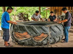Incredible Giant Tractor Tire Repairing Using Aluminium Molds by Hardworking Old Man