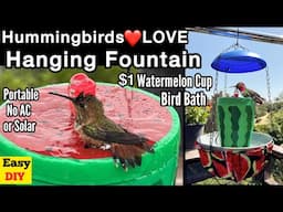 How To Make HANGING Hummingbird ENDLESS Water Fountain Cup Bird Bath NO AC or Solar Powered PORTABLE