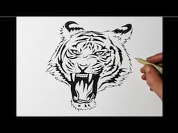 How to Draw a Tiger Roaring || Tattoo Design Style