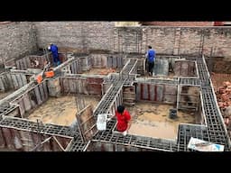 Constructing A Solid House Foundation With Steel And Modern Advanced Machinery