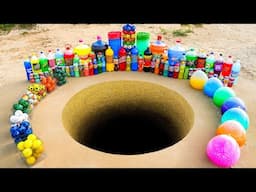 Experiment: Giant Pepsi Cola, 7up, Fanta, Monster, Big Balloons Orbeez Soda vs Mentos Underground
