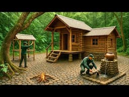 build a wooden house, fish pond, vegetable garden, alone in the forest