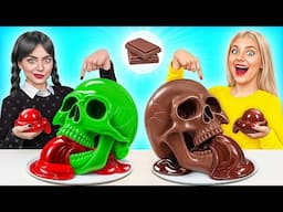Real Food vs Chocolate Food Challenge with Wednesday Addams by Jelly DO