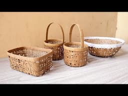 3 BASKET IDEAS FROM CARDBOARD STRIPS | DIY Aesthetic Cardboard Baskets | Cardboard Recycling Ideas