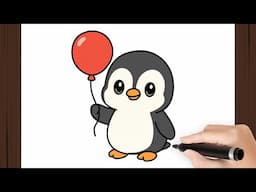 How To Draw a PENGUIN WITH BALLOON I KAWAII