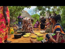 African village life/Cooking village  Food cassava and meat stew with Rice