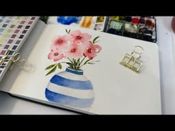 Watercolor Journal Day 214 (Striped vase and flowers)